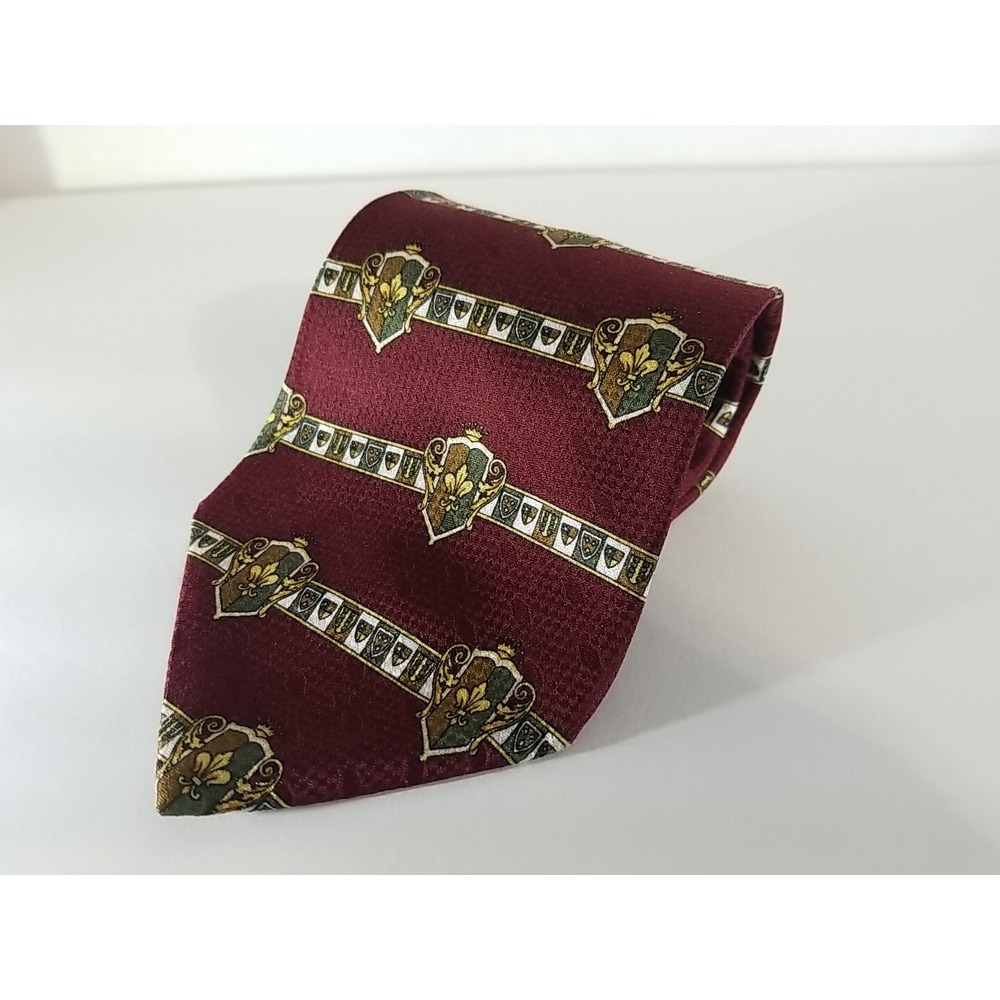 Resilio Mens 100% Silk Necktie Burgundy Crest Preppy Classic Tie 58 x 4